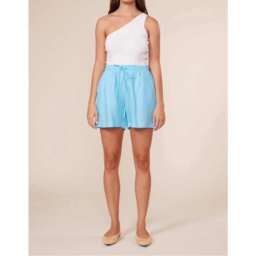 Lucy Paris Women's Kelia Blue Linen High Waisted Shorts  Size Large